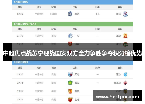 中超焦点战苏宁迎战国安双方全力争胜争夺积分榜优势